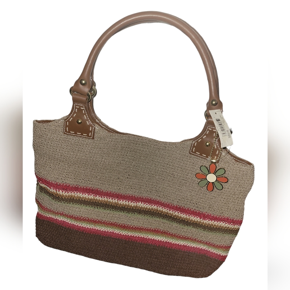 NWT Studio Works Crochet Knit  Striped Handbag Purse with Charm